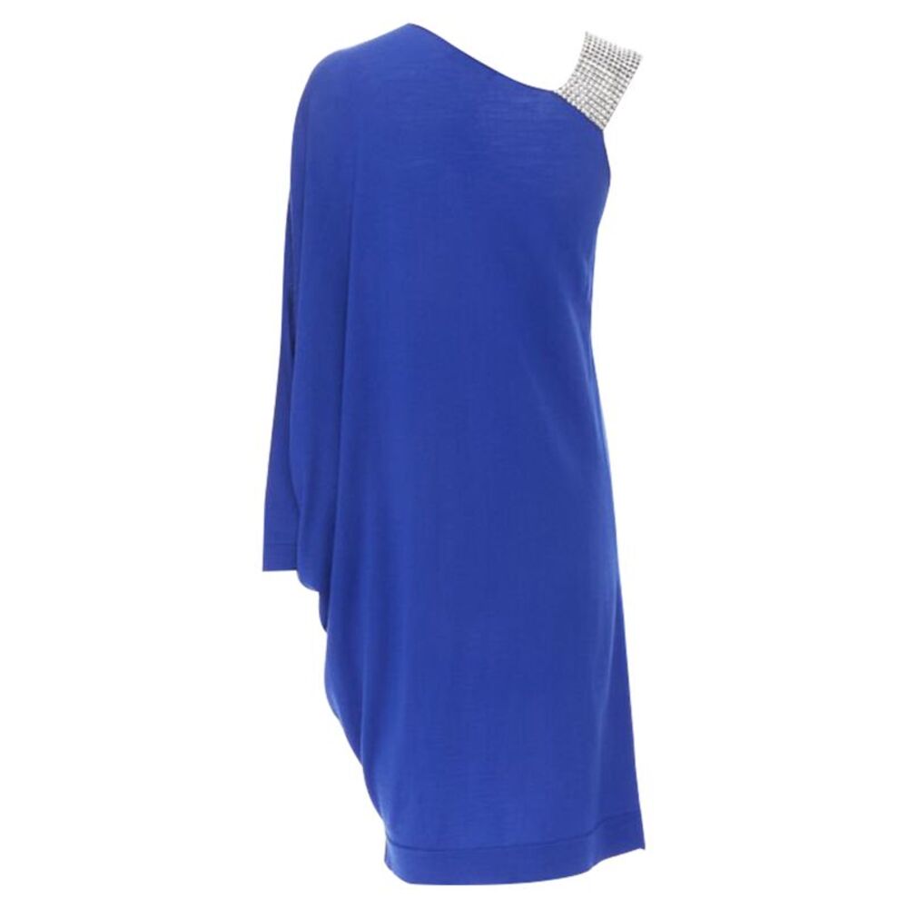 Balmain wool crystal rhinestone strap asymmetric dress - Picture 5 of 6